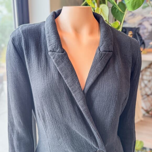 T by Alexander Wang Designer Black Faux Open Back Wrap Blazer Women's Medium - Picture 2 of 13